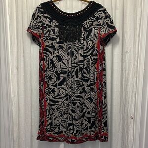 Floreat by Anthropologie Dress Women’s L Elegant Black/White Embroidered Beaded